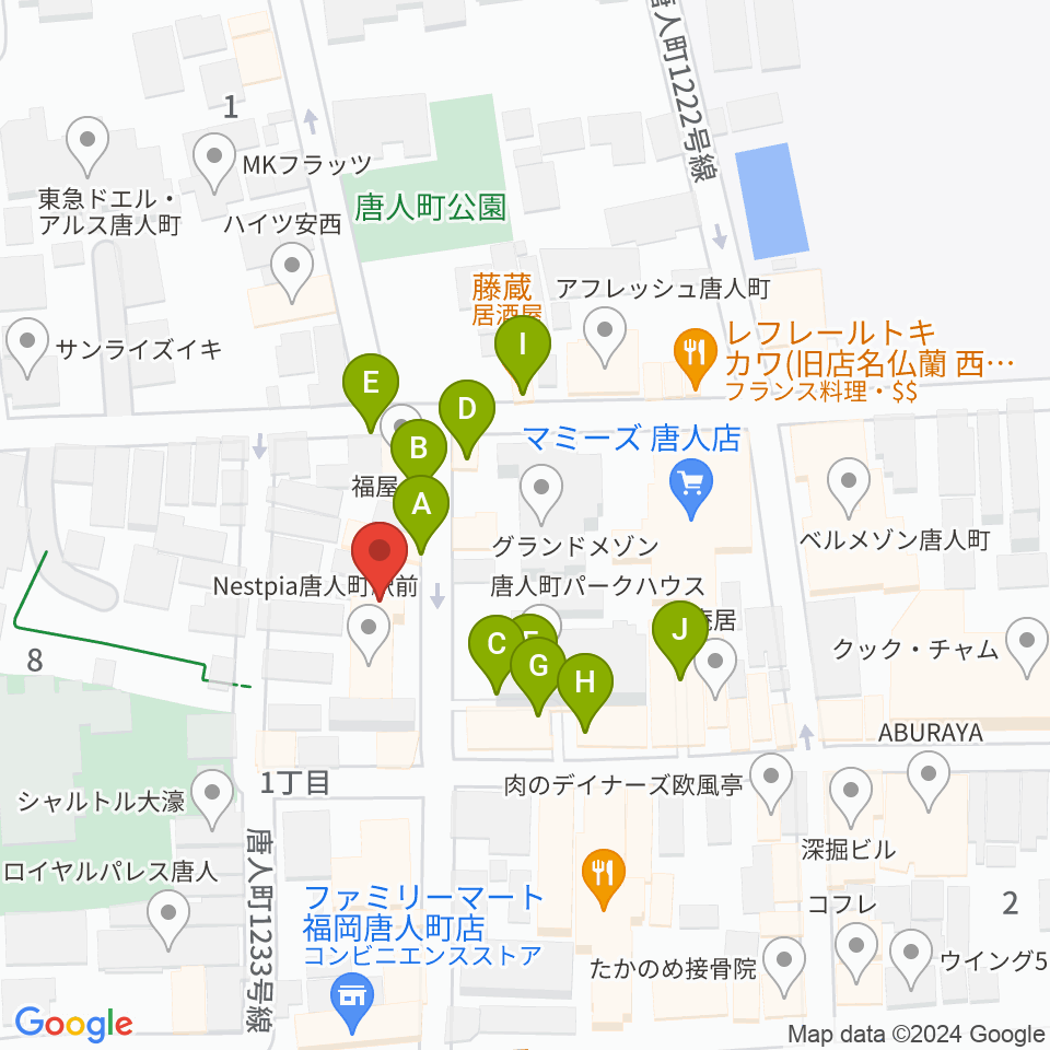 クラングピアノ教室周辺のファミレス・ファーストフード一覧地図