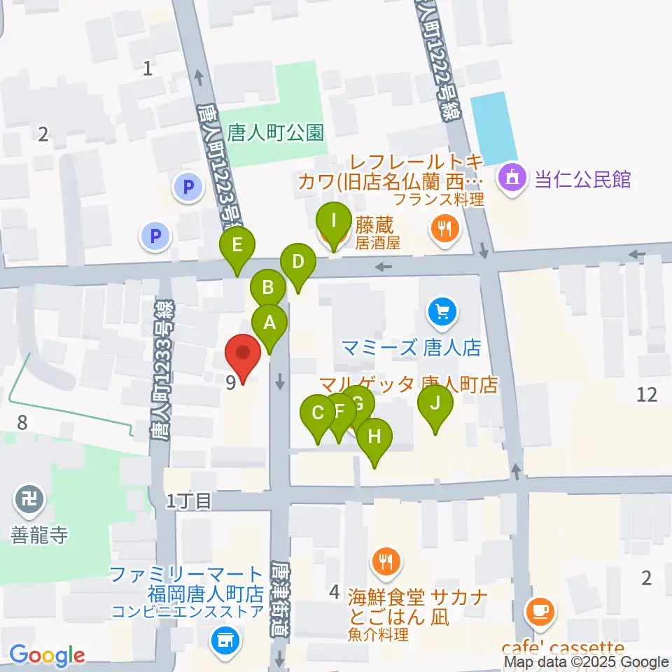 クラングピアノ教室周辺のファミレス・ファーストフード一覧地図