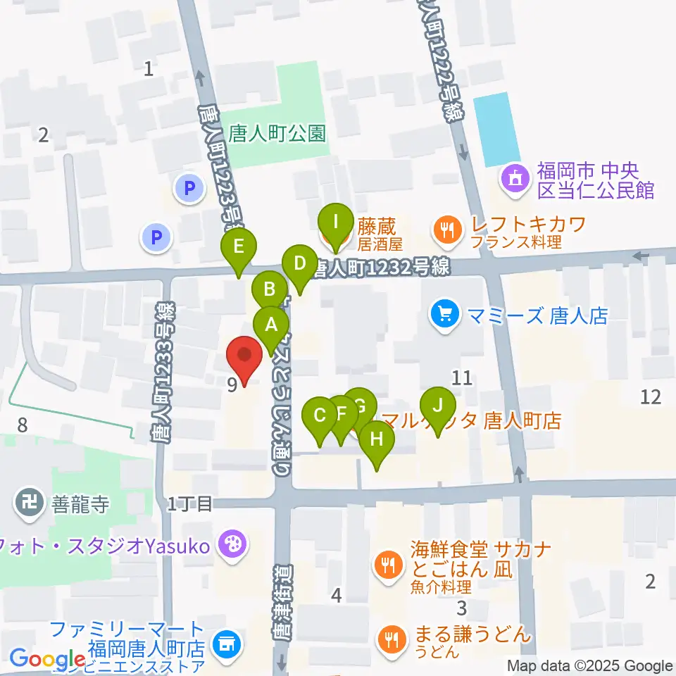 クラングピアノ教室周辺のファミレス・ファーストフード一覧地図