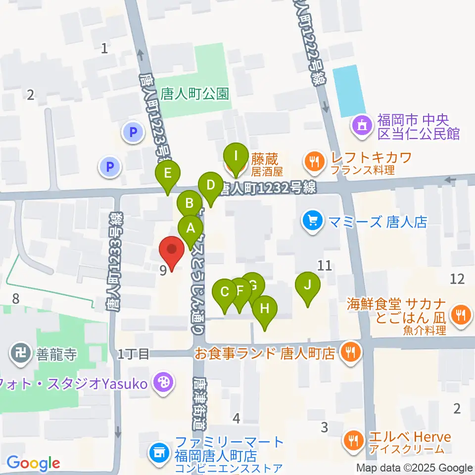 クラングピアノ教室周辺のファミレス・ファーストフード一覧地図
