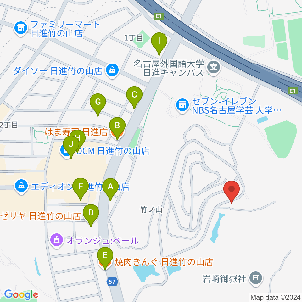 山のホール周辺のファミレス・ファーストフード一覧地図