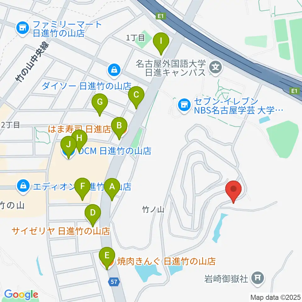 山のホール周辺のファミレス・ファーストフード一覧地図
