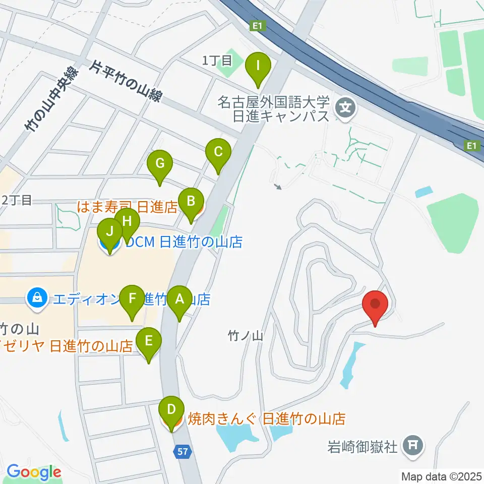 山のホール周辺のファミレス・ファーストフード一覧地図