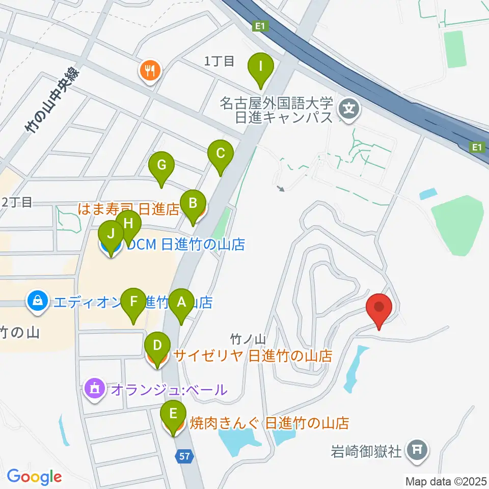 山のホール周辺のファミレス・ファーストフード一覧地図