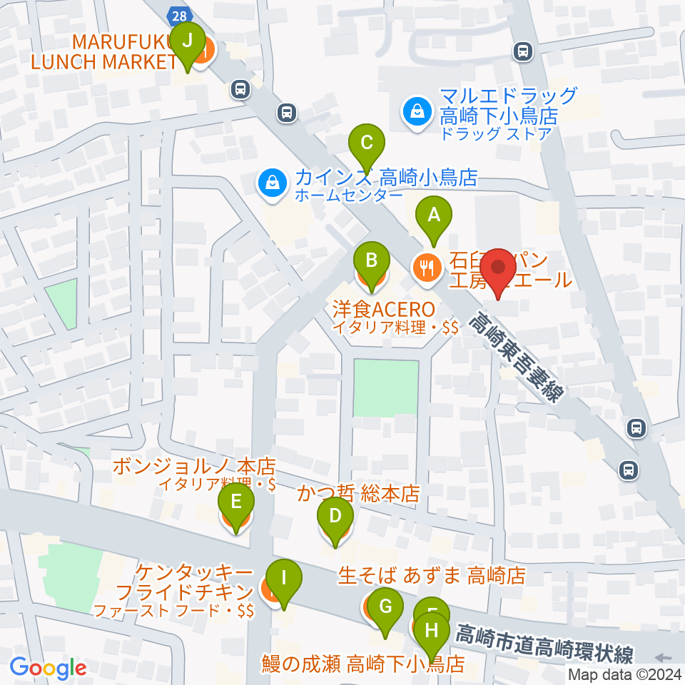 アトリエミストラル周辺のファミレス・ファーストフード一覧地図