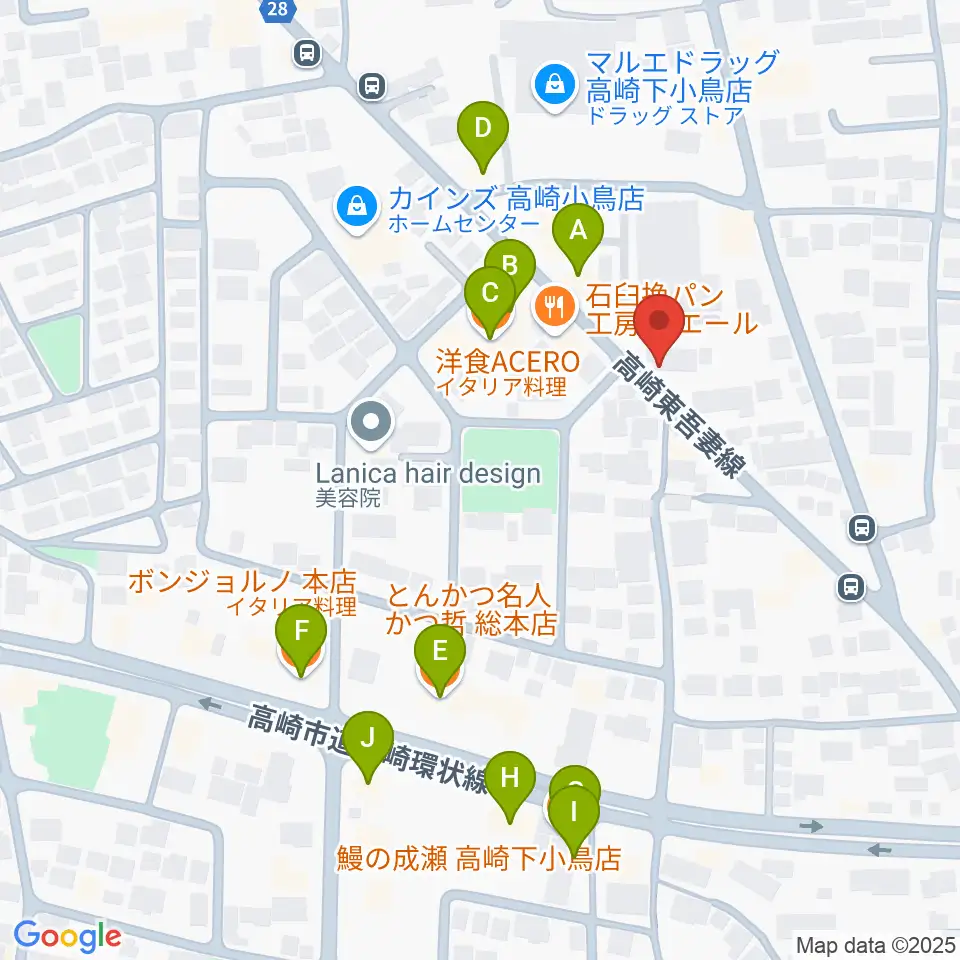 アトリエミストラル周辺のファミレス・ファーストフード一覧地図