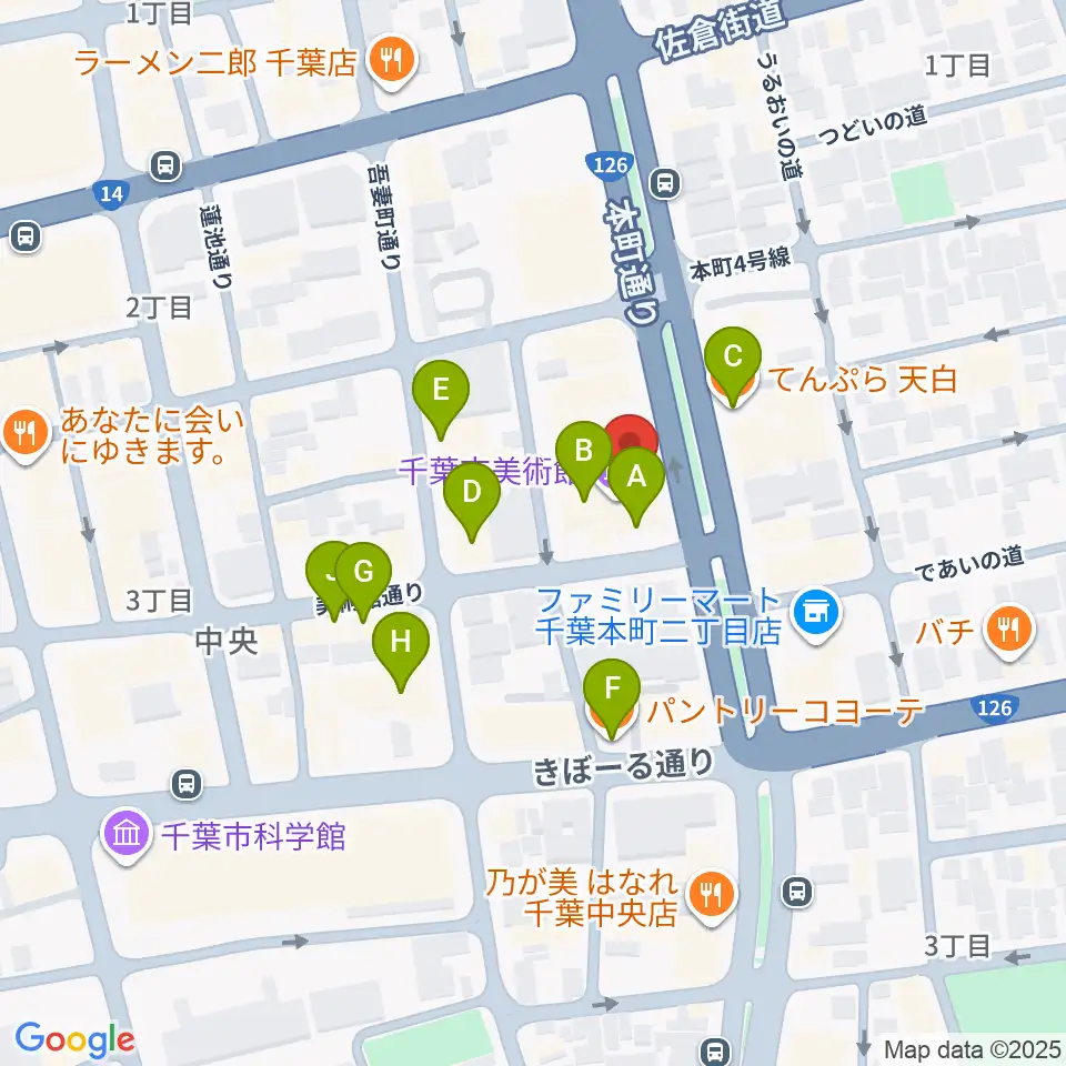 千葉市美術館周辺のファミレス・ファーストフード一覧地図