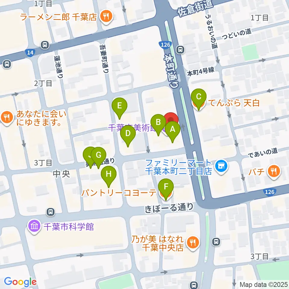 千葉市美術館周辺のファミレス・ファーストフード一覧地図