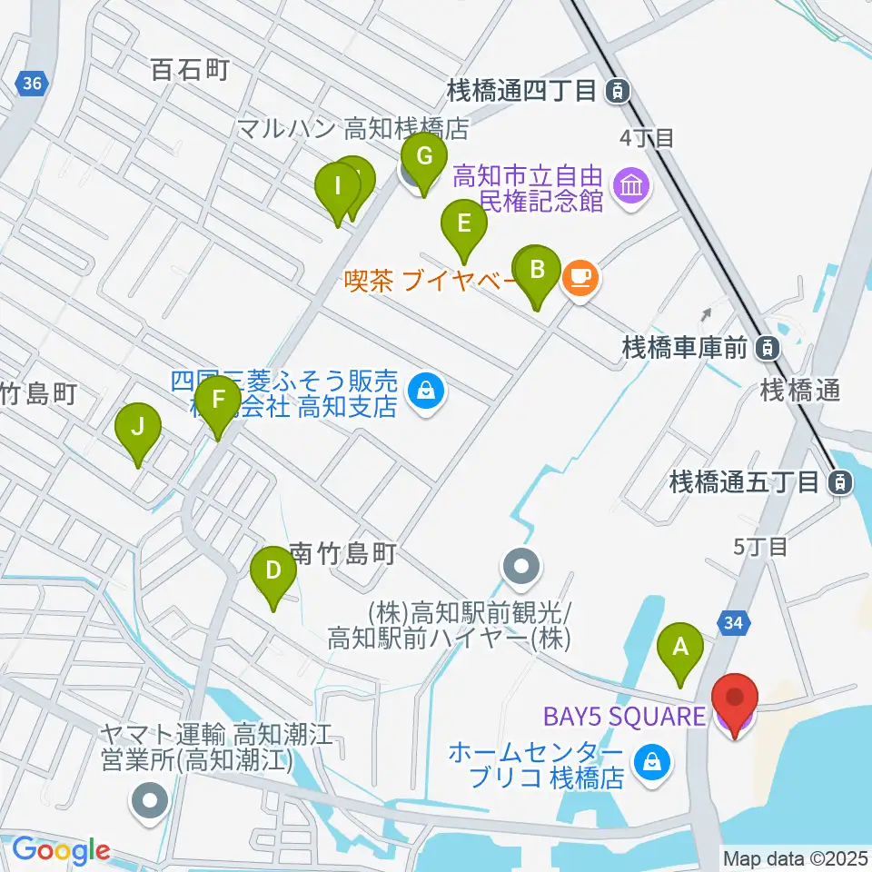 高知BAY5 SQUARE周辺のファミレス・ファーストフード一覧地図