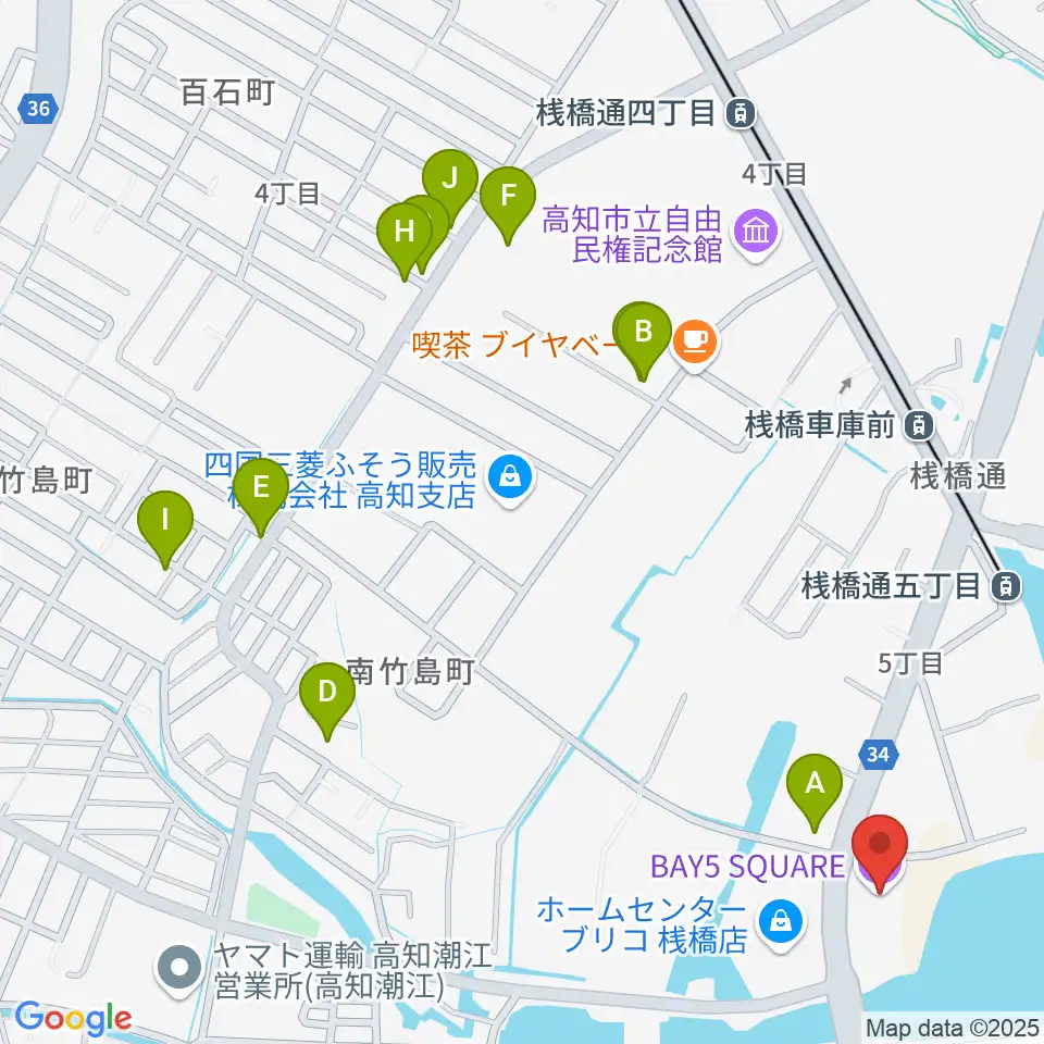 高知BAY5 SQUARE周辺のファミレス・ファーストフード一覧地図