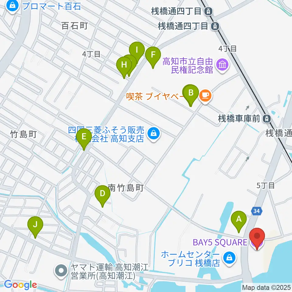 高知BAY5 SQUARE周辺のファミレス・ファーストフード一覧地図