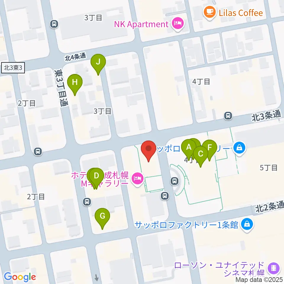 サッポロファクトリー周辺のファミレス・ファーストフード一覧地図