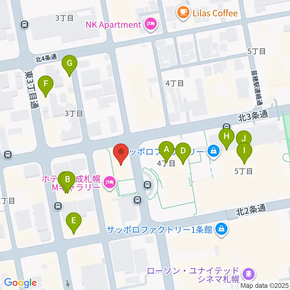 サッポロファクトリー周辺のファミレス・ファーストフード一覧地図