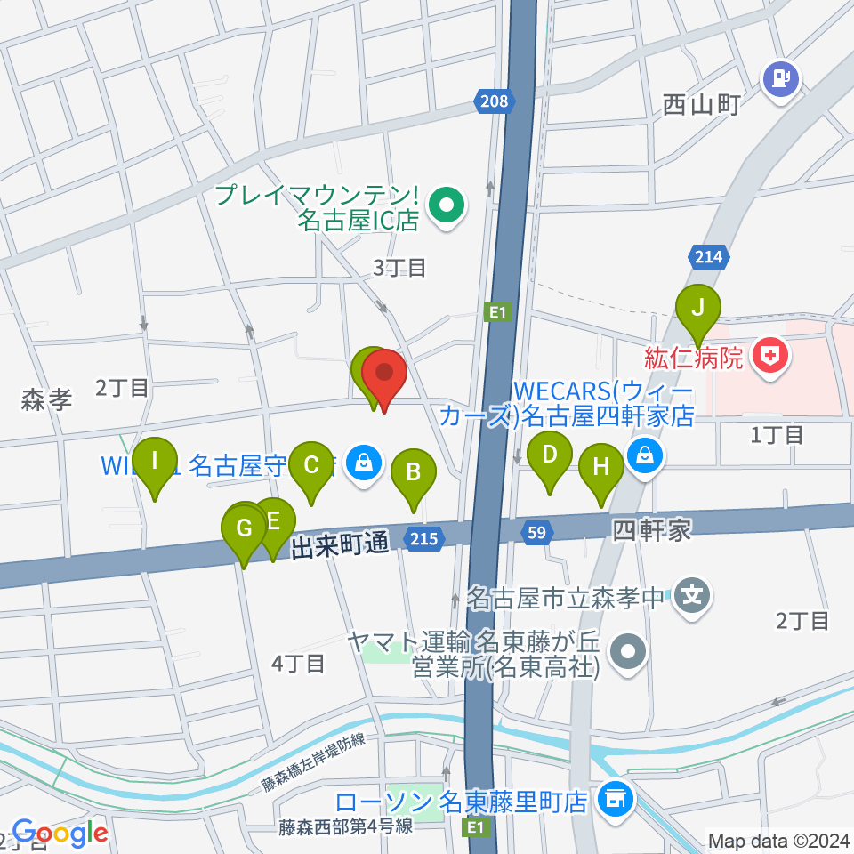 さくらホール周辺のファミレス・ファーストフード一覧地図