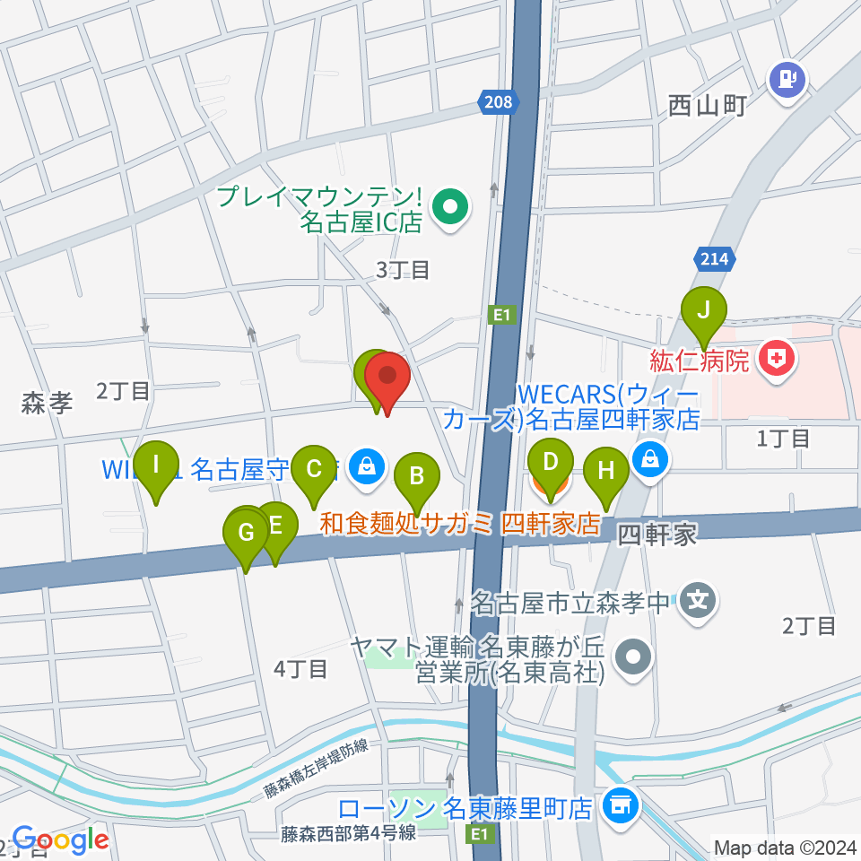 さくらホール周辺のファミレス・ファーストフード一覧地図