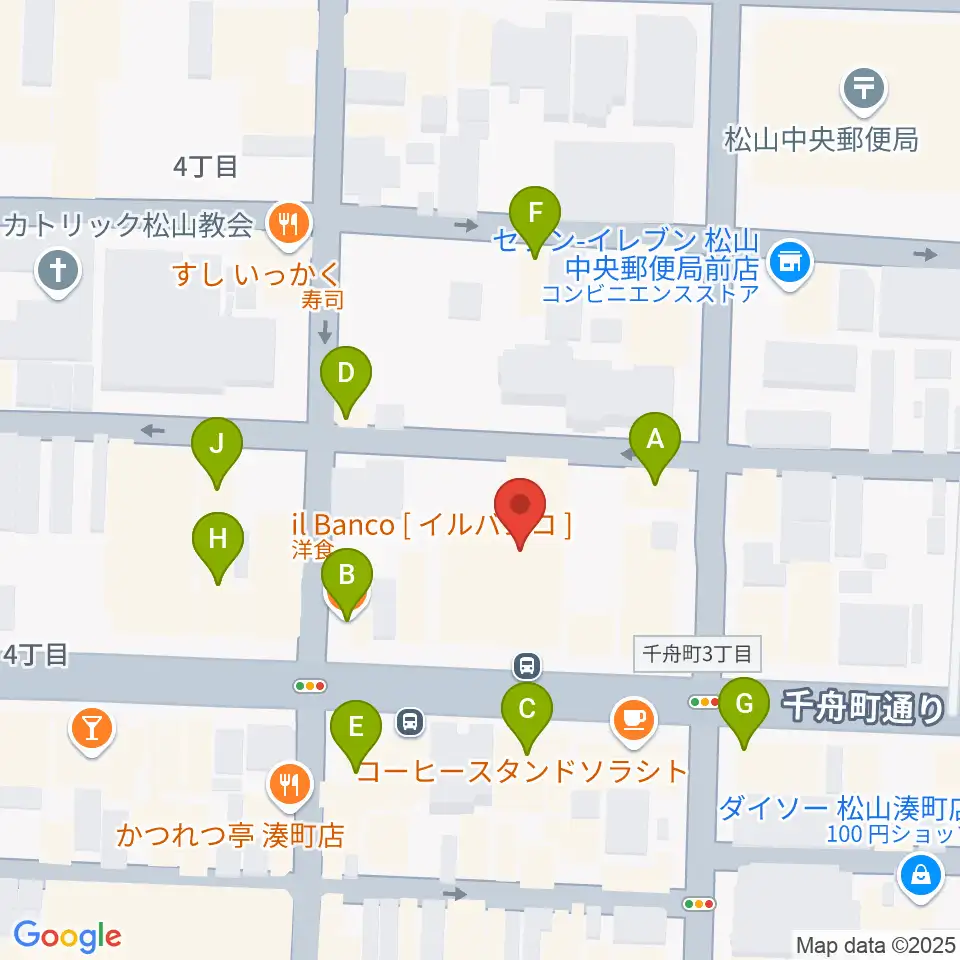 ヤマハミュージック 松山店周辺のファミレス・ファーストフード一覧地図