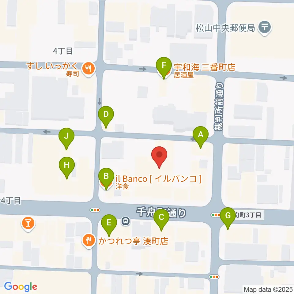 ヤマハミュージック 松山店周辺のファミレス・ファーストフード一覧地図