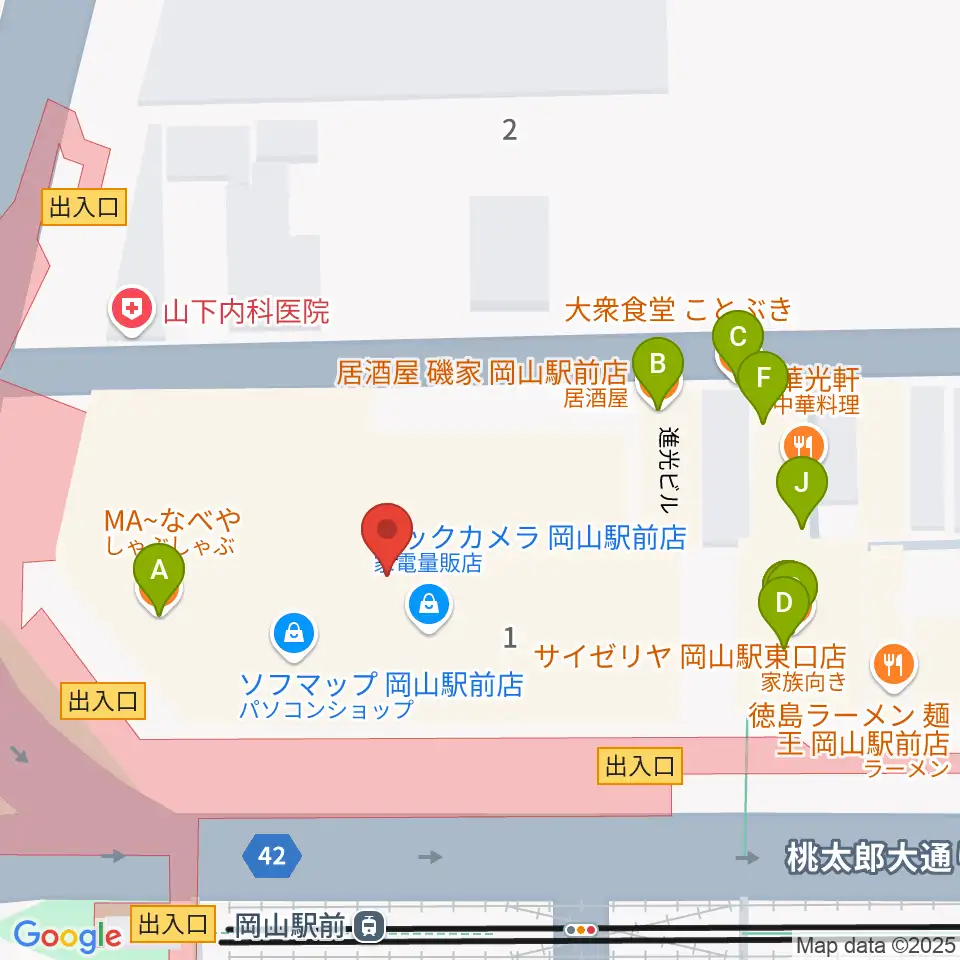 ミュージックアベニュー岡山周辺のファミレス・ファーストフード一覧地図