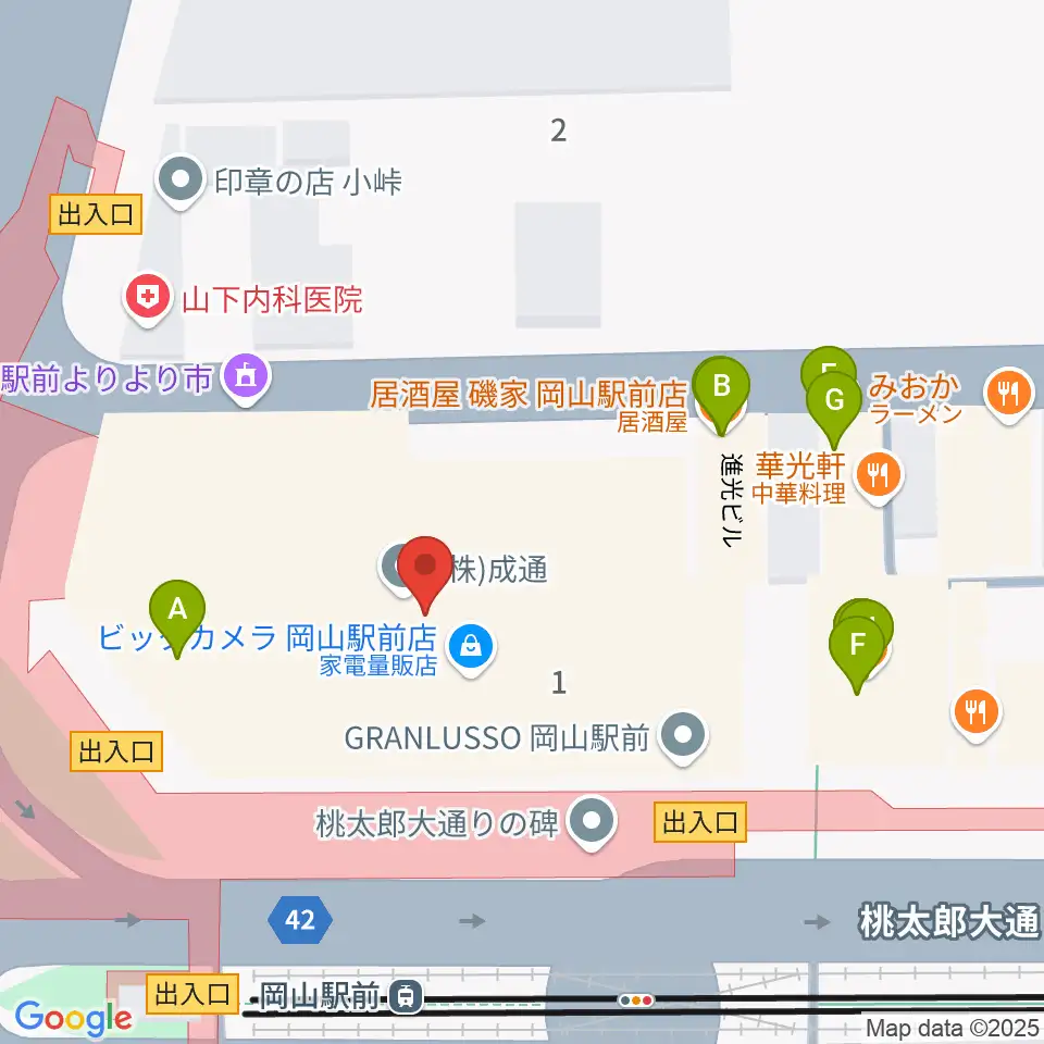 ミュージックアベニュー岡山周辺のファミレス・ファーストフード一覧地図