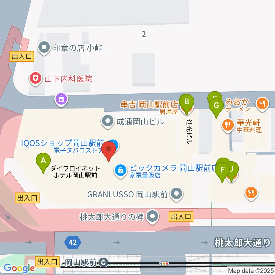 ミュージックアベニュー岡山周辺のファミレス・ファーストフード一覧地図