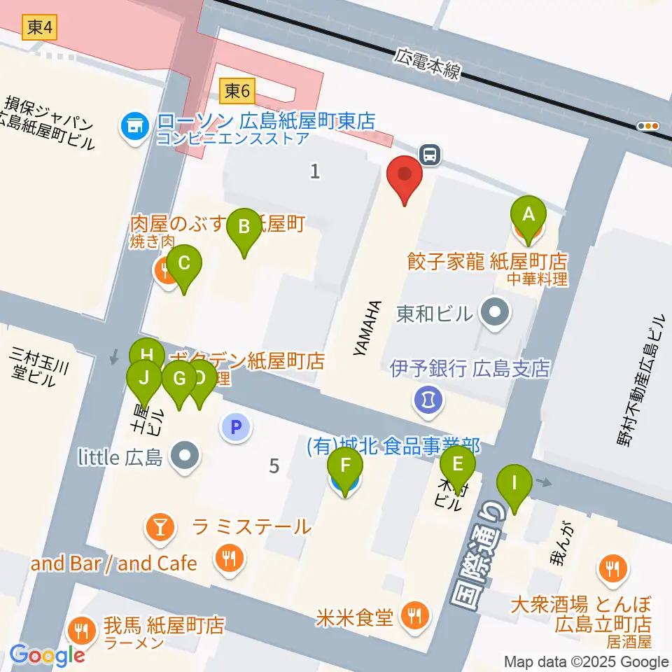 ヤマハミュージック 広島店周辺のファミレス・ファーストフード一覧地図