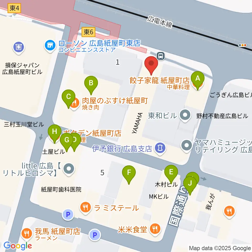 ヤマハミュージック 広島店周辺のファミレス・ファーストフード一覧地図