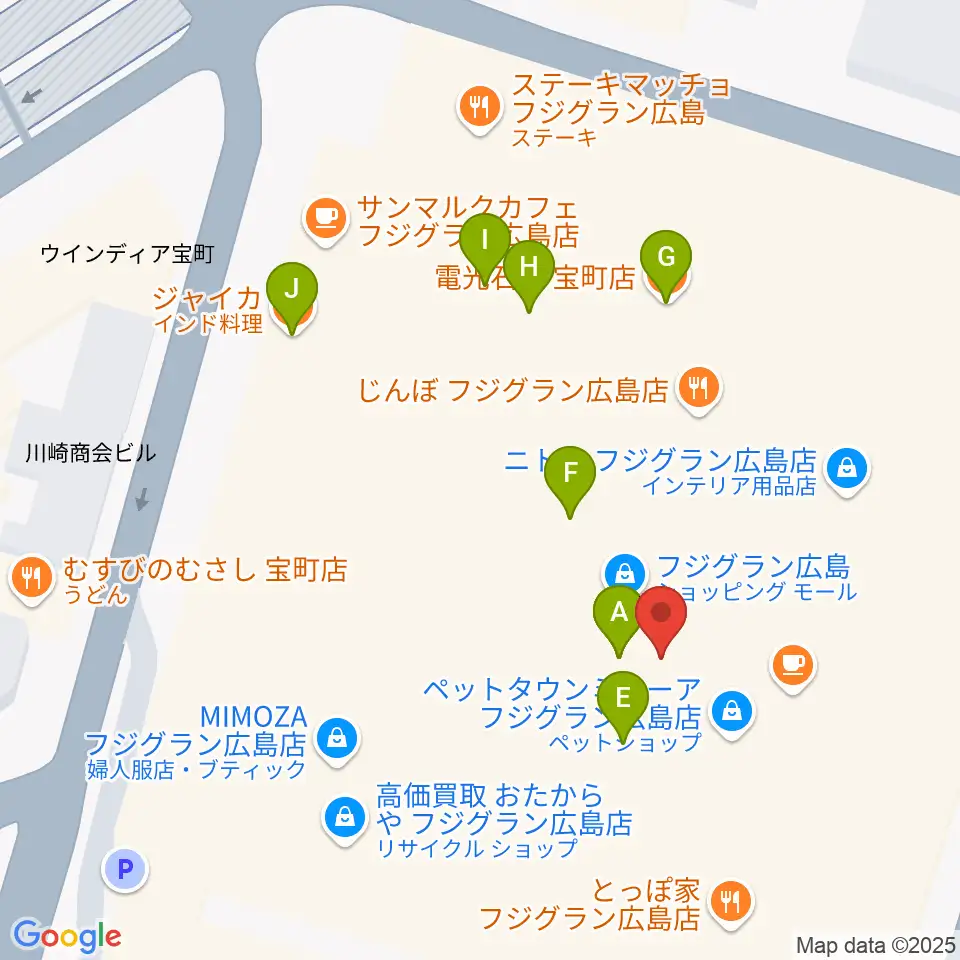 フジグラン広島センター ヤマハミュージック周辺のファミレス・ファーストフード一覧地図