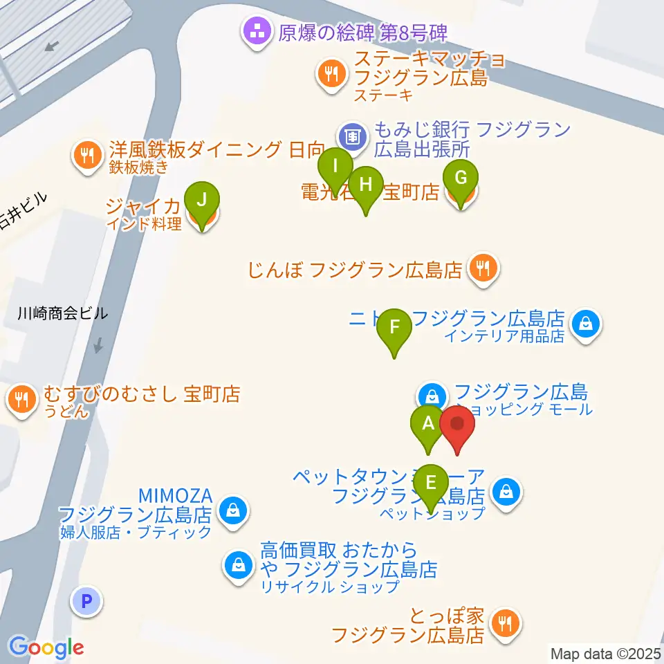 フジグラン広島センター ヤマハミュージック周辺のファミレス・ファーストフード一覧地図