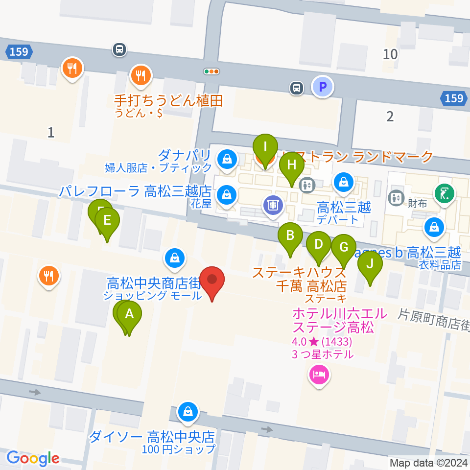 ヤマハミュージック 高松店周辺のファミレス・ファーストフード一覧地図