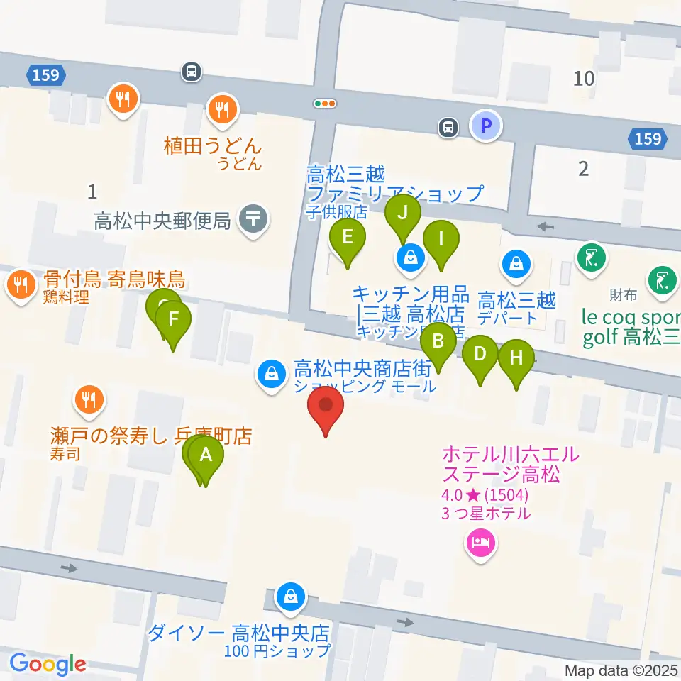 ヤマハミュージック 高松店周辺のファミレス・ファーストフード一覧地図