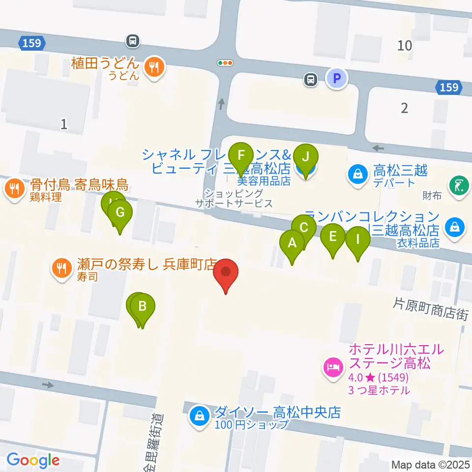 ヤマハミュージック 高松店周辺のファミレス・ファーストフード一覧地図