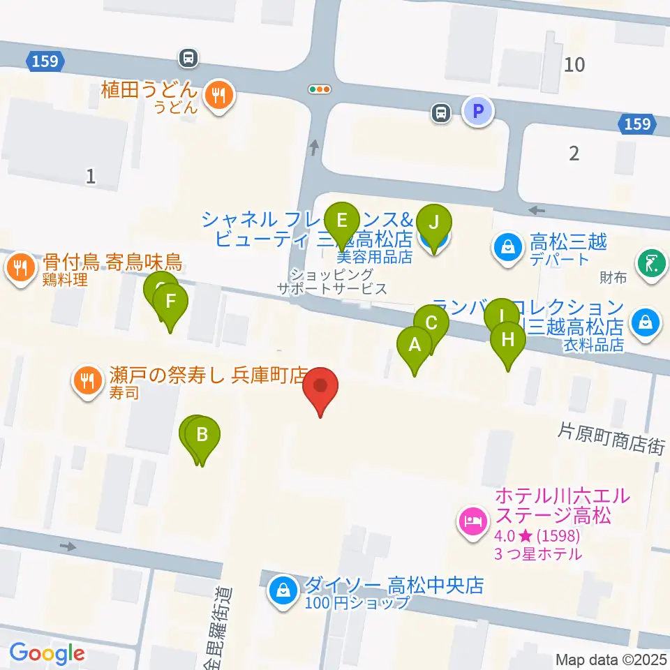 ヤマハミュージック 高松店周辺のファミレス・ファーストフード一覧地図