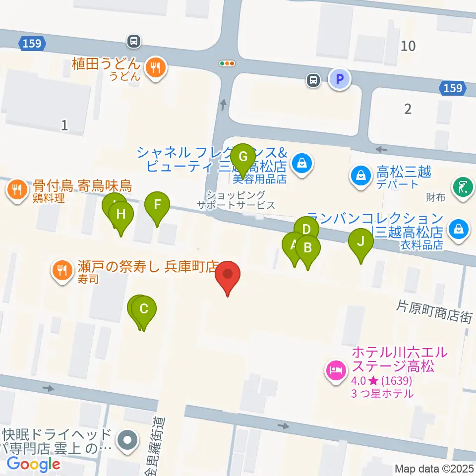 ヤマハミュージック 高松店周辺のファミレス・ファーストフード一覧地図