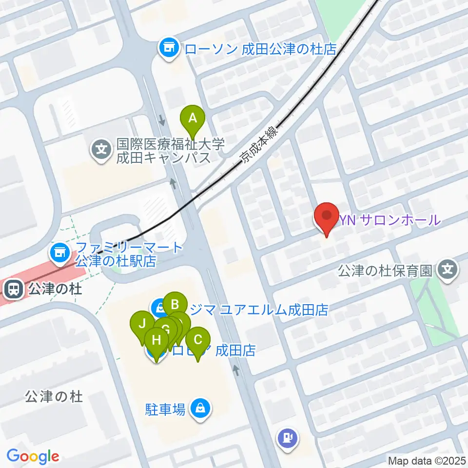 YNサロンホール周辺のファミレス・ファーストフード一覧地図