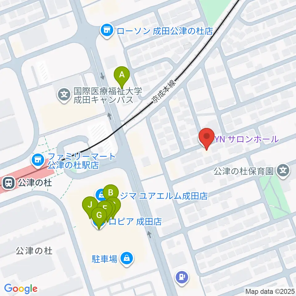 YNサロンホール周辺のファミレス・ファーストフード一覧地図