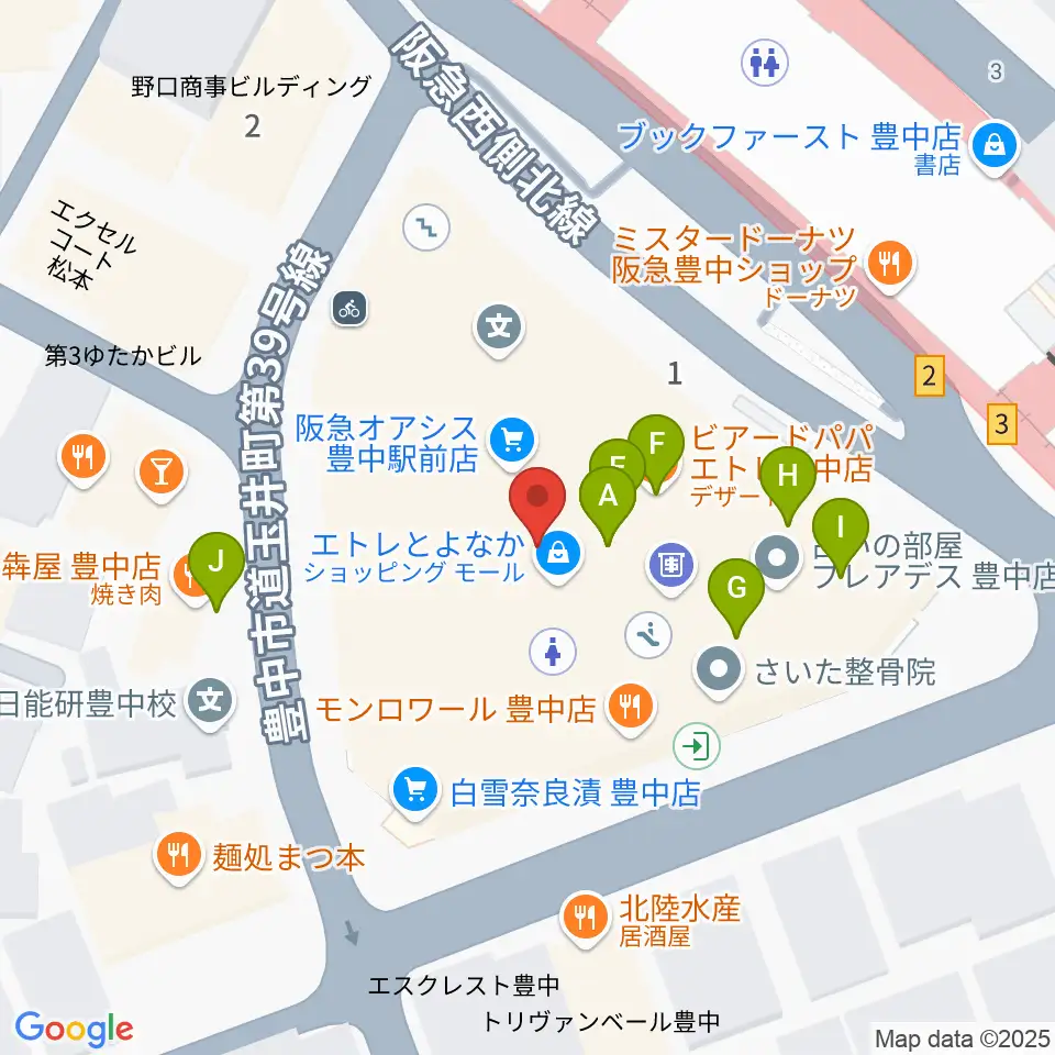とよなか男女共同参画推進センターすてっぷ周辺のファミレス・ファーストフード一覧地図
