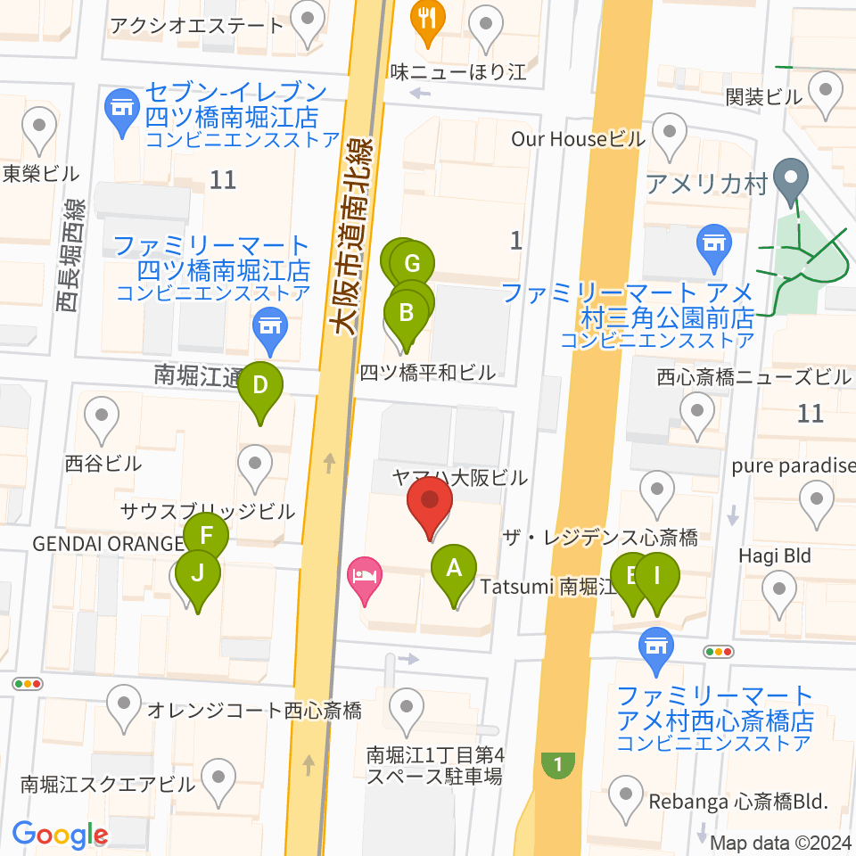 ヤマハミュージック 大阪なんば店周辺のファミレス・ファーストフード一覧地図