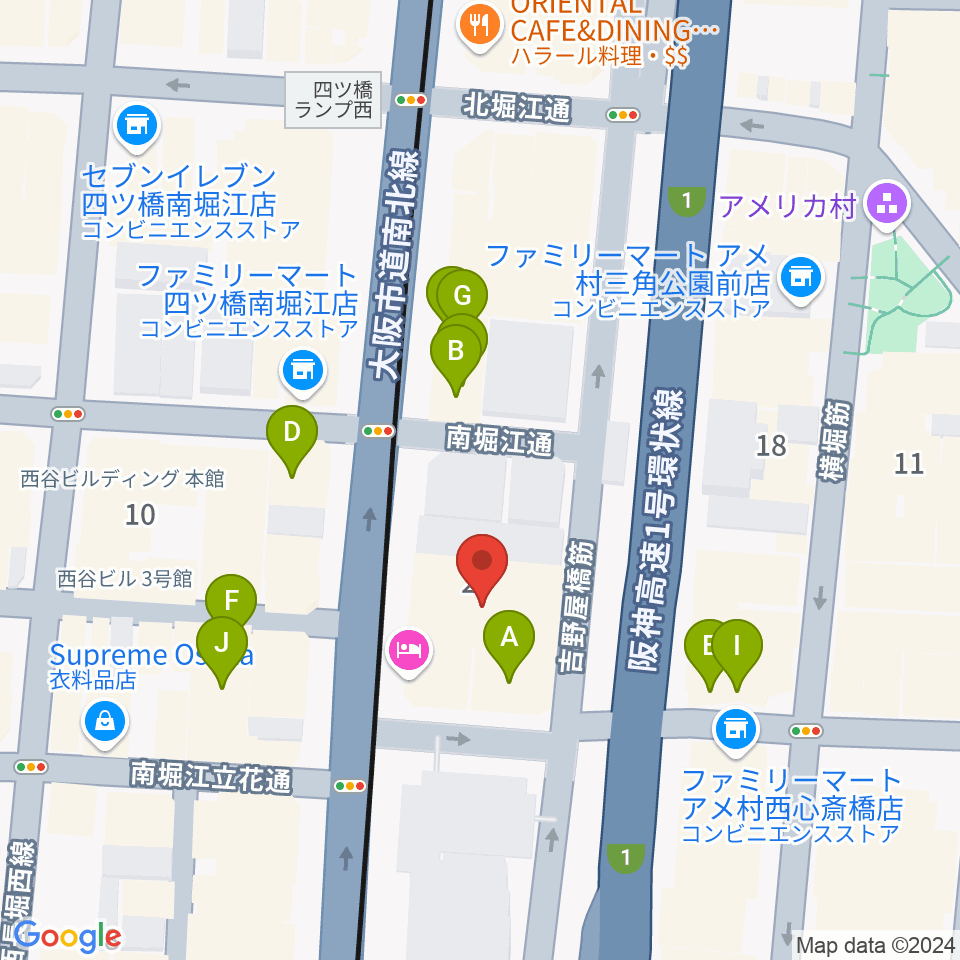 ヤマハミュージック 大阪なんば店周辺のファミレス・ファーストフード一覧地図