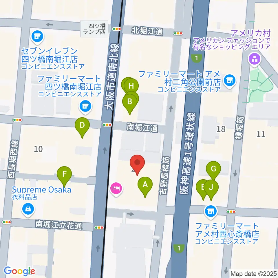 ヤマハミュージック 大阪なんば店周辺のファミレス・ファーストフード一覧地図