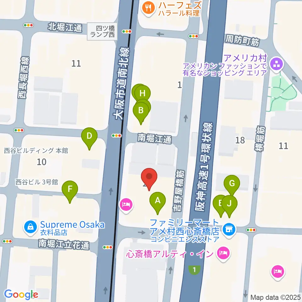 ヤマハミュージック 大阪なんば店周辺のファミレス・ファーストフード一覧地図