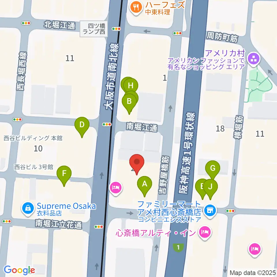 ヤマハミュージック 大阪なんば店周辺のファミレス・ファーストフード一覧地図