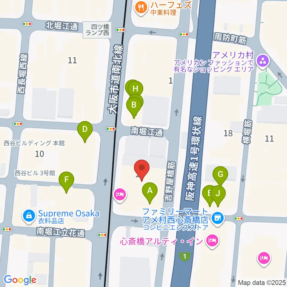 ヤマハミュージック 大阪なんば店周辺のファミレス・ファーストフード一覧地図