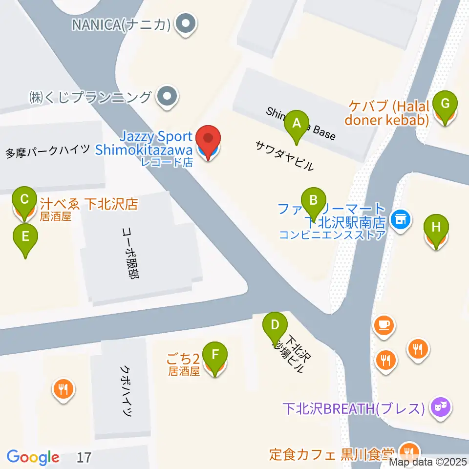 JAZZY SPORT下北沢周辺のファミレス・ファーストフード一覧地図