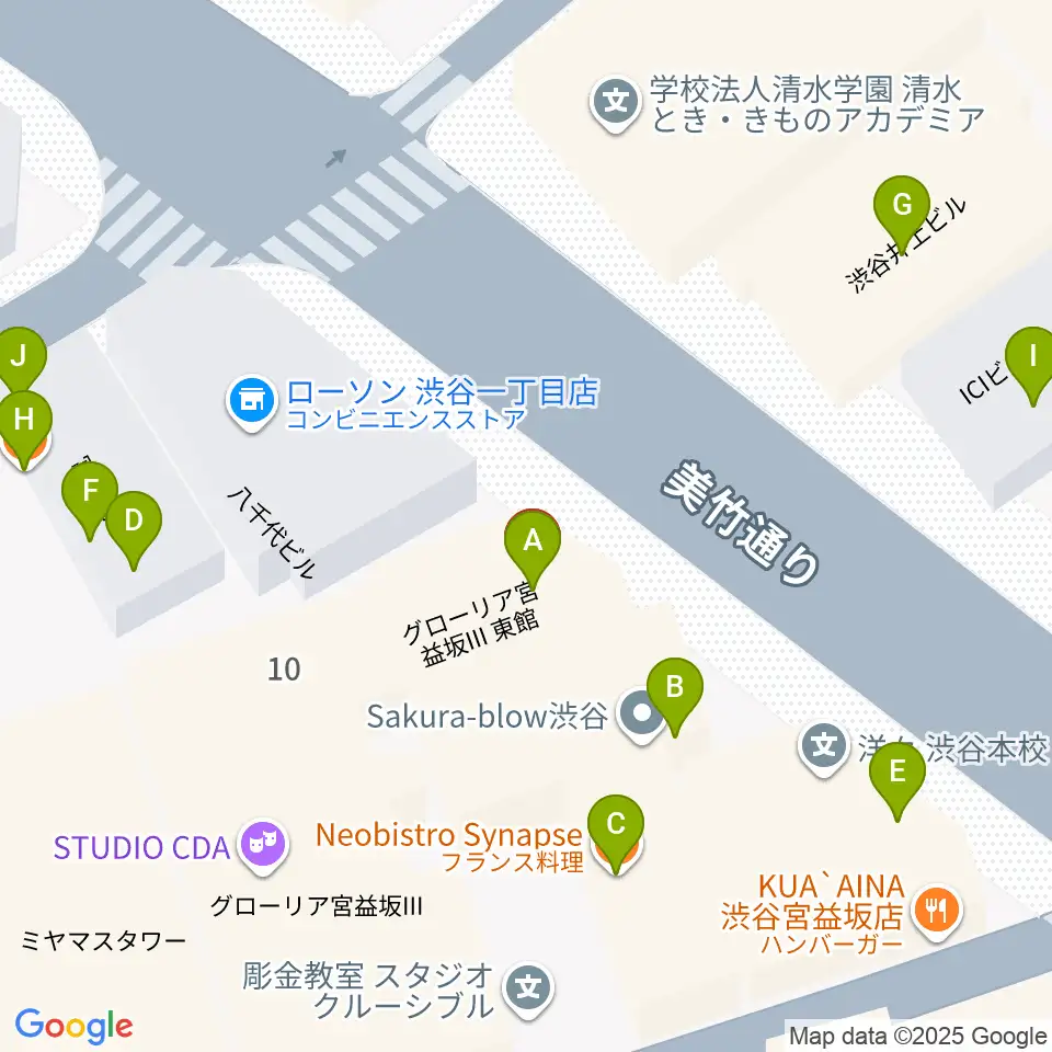 渋谷Family周辺のファミレス・ファーストフード一覧地図