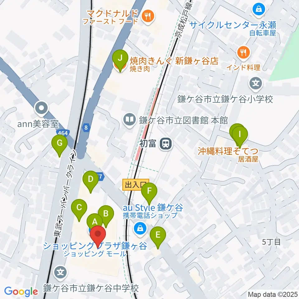 きらり鎌ケ谷市民会館・きらりホール周辺のファミレス・ファーストフード一覧地図