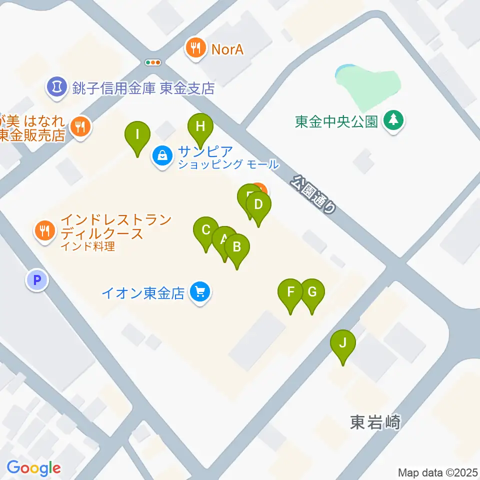 ユニスタイル東金 ヤマハミュージック周辺のファミレス・ファーストフード一覧地図