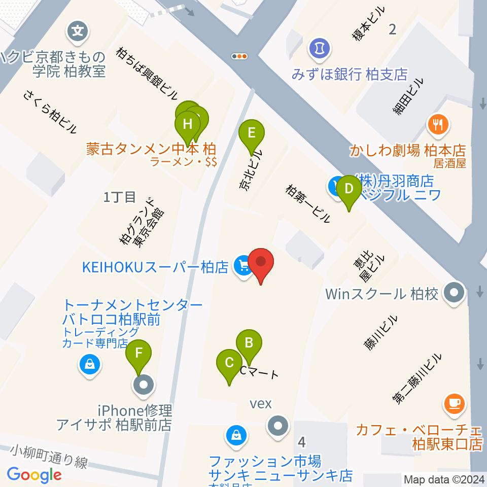 京北ホール周辺のファミレス・ファーストフード一覧地図