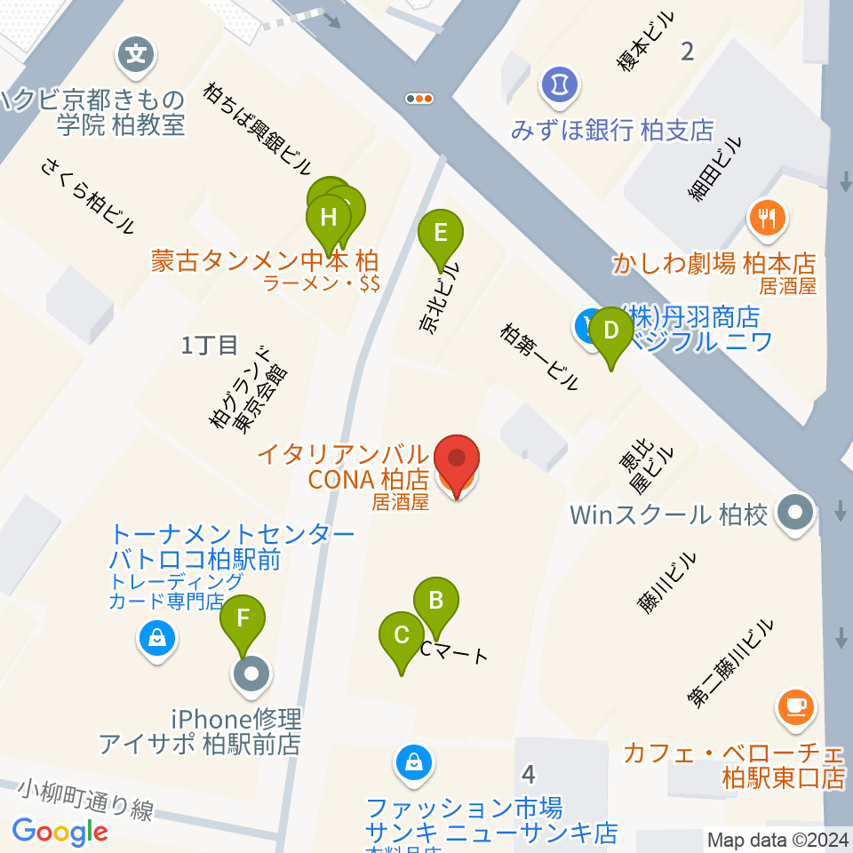 京北ホール周辺のファミレス・ファーストフード一覧地図