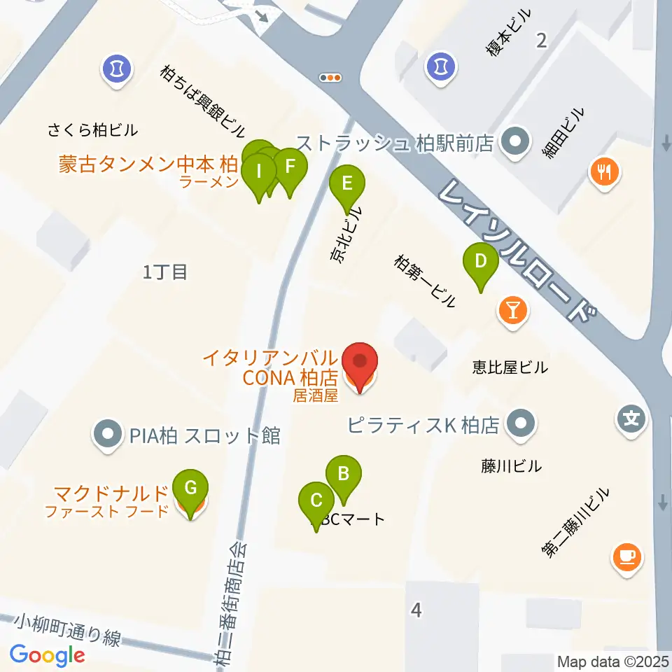 京北ホール周辺のファミレス・ファーストフード一覧地図