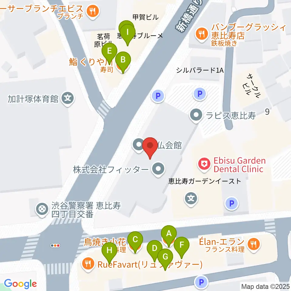 日仏会館ホール周辺のファミレス・ファーストフード一覧地図